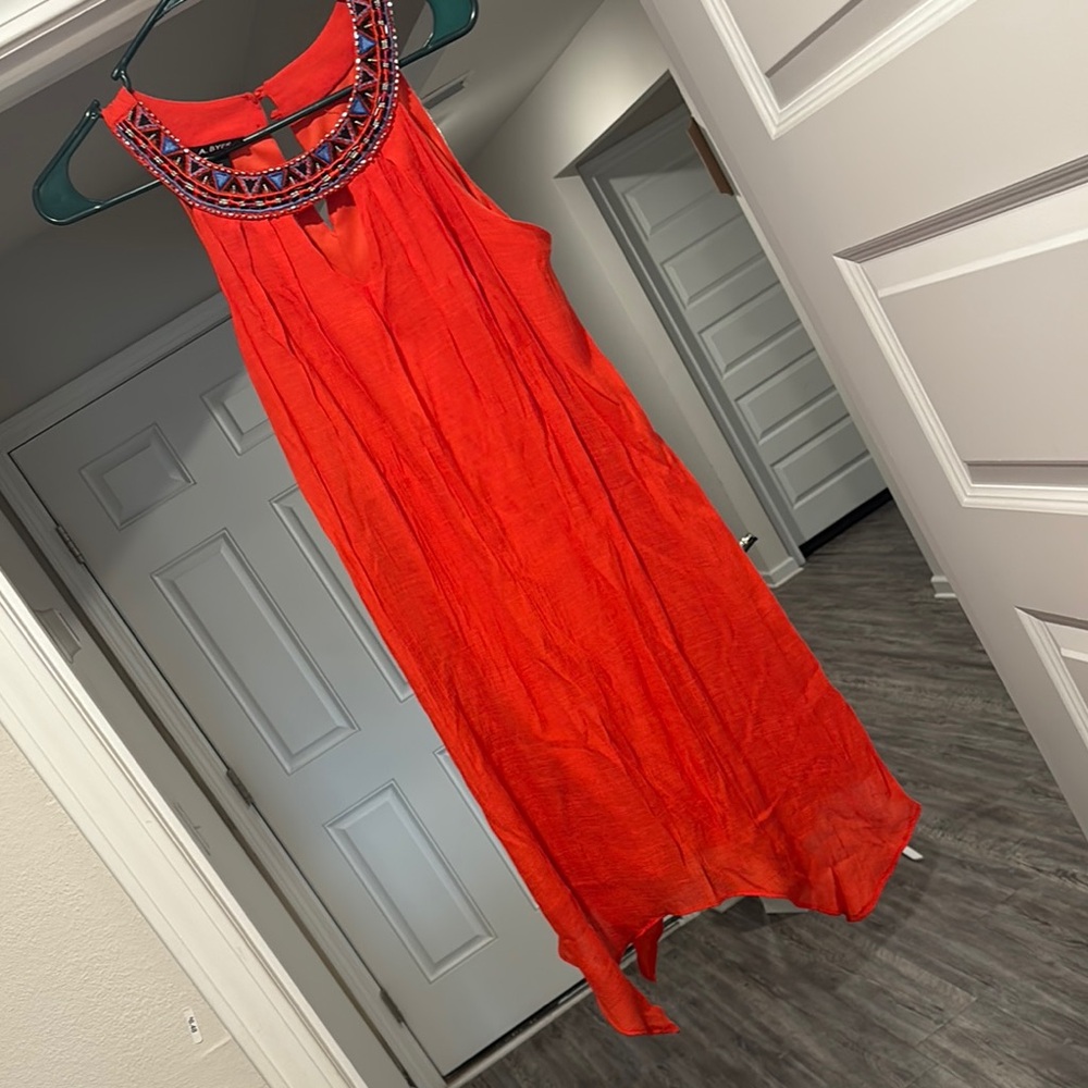 A. Byer Orange Asymmetrical Sleeveless Sundress